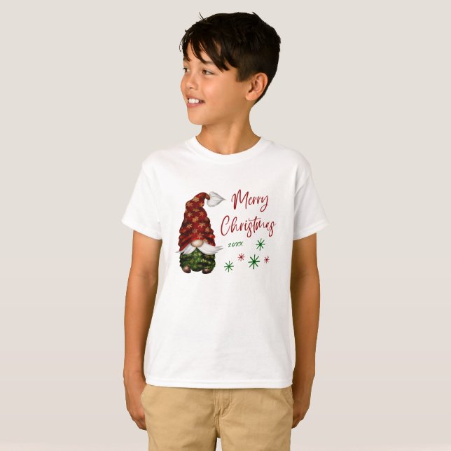 God jul Rustic Land Gnome Roligt Helgdag T Shirt (Hel framsida)