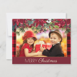 God jul Rustic Play Red Poinsettias Photo Julkort