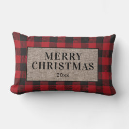 God jul Rustic Red Buffalo Play Burlap Lumbarkudde