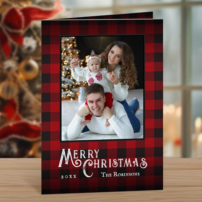 God jul Rustic Red Buffalo Play Photo Helgkort (Available in high quality print or digital download for quick text messaging, email or self print.)