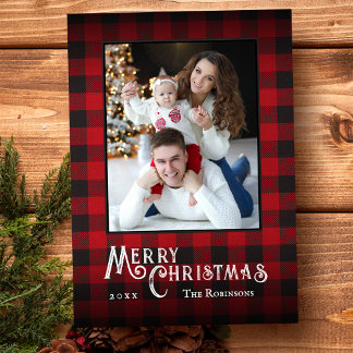 God jul Rustic Red Buffalo Play Photo Julkort