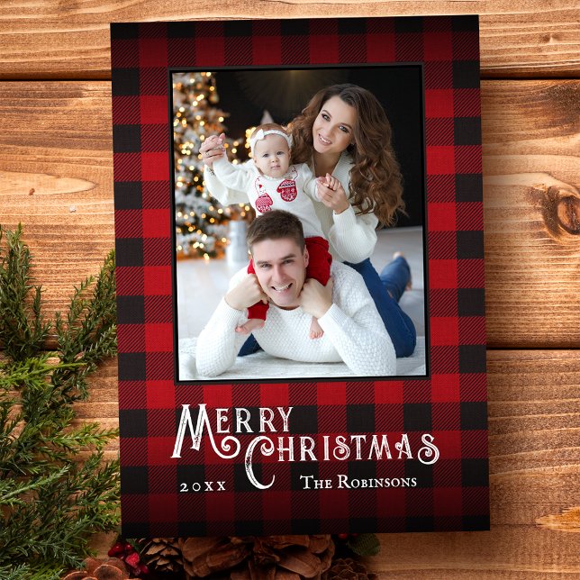 God jul Rustic Red Buffalo Play Photo Julkort (Available in high quality print or digital download for quick text messaging, email or self print.)