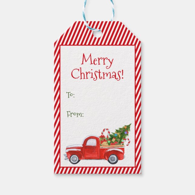 God jul Rustic Red Lastbil Trendig Modern Presentetikett (Framsidan)