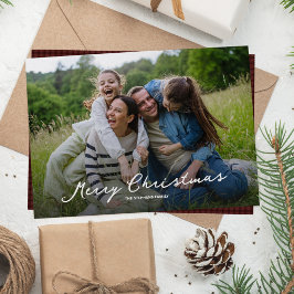 God jul rustic skrift röd rutig foton julkort