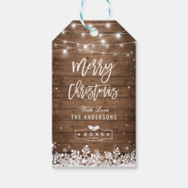 God jul Rustic String Ljus Snöflingor Presentetikett