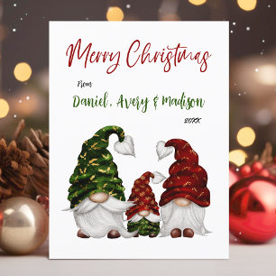 God jul Rustic Watercolor Gnome Family Helg Vykort