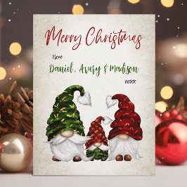 God jul Rustic Watercolor Gnome Family Helg Vykort