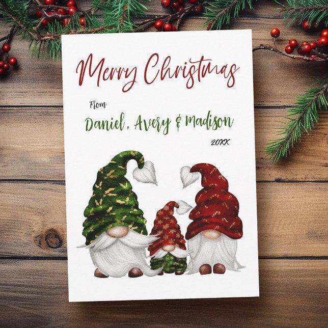 God jul Rustic Watercolor Gnome Family Julkort (Available in high quality print or digital download for quick text messaging, email or self print.)