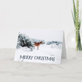 God jul Rustic Winter Scene med häst Helgkort