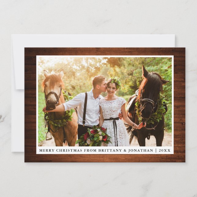 God jul Rustic Wood Couple Photo Card Julkort (Framsida)