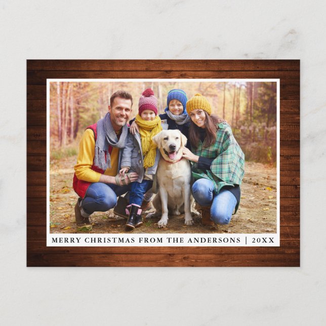 god jul Rustic Wood Family Photo Vykort (Framsida)