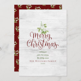 God jul Rustic Wood Mistletoe Burgundy Julkort