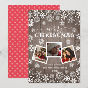 God jul Rustic Wood Snowflake 3 Photo Julkort