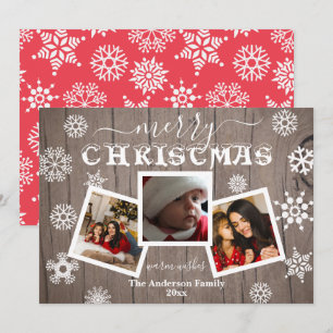 God jul Rustic Wood Snowflake 3 Photo Julkort
