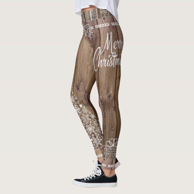 God jul Rustic Wooden Mönster Snowflake Leggings (Vänster)