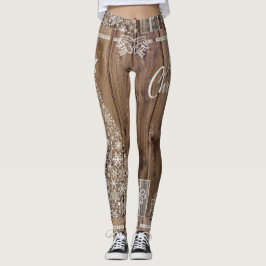 God jul Rustic Wooden Mönster Snowflake Leggings