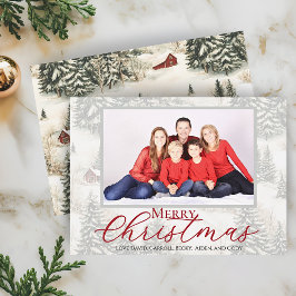 God jul Rustic Woodland Family Photo Julkort