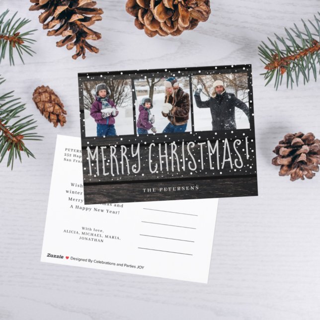 God jul, rustik lada, 3 fotokollage helg vykort (Skapare uppladdad)