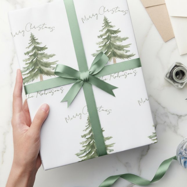 God Jul Rustik Minimalistisk Träd Familjenamn Presentpapper (Skapare uppladdad)