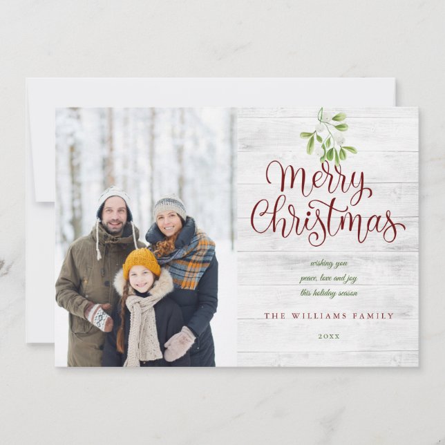 God Jul Rustik Trä Mistel 2 Foto Julkort (Framsida)