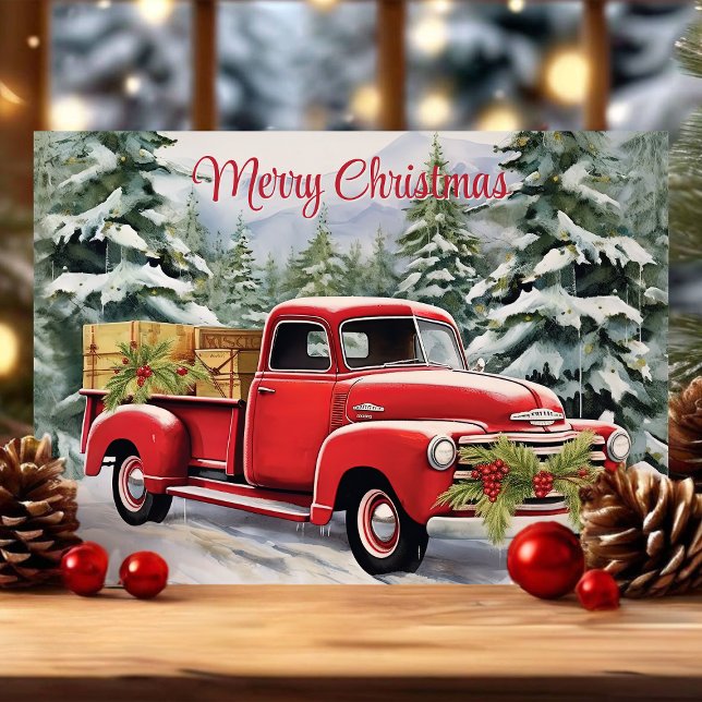God Jul Rustik Vintage Röd Lastbil Helgkort (Skapare uppladdad)