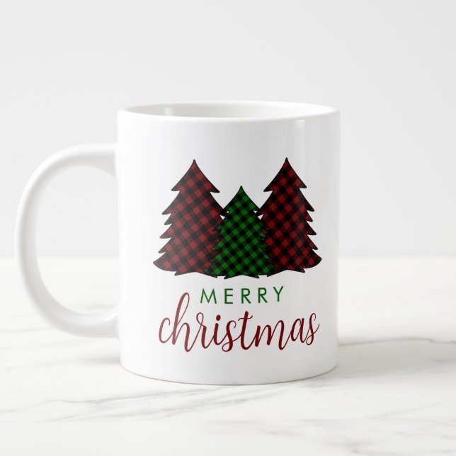 God Jul Rutmönster Julgran Jumbo Mugg (Vänster)