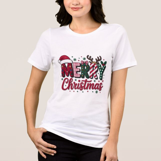 God Jul Rutmönster Typografi Text T Shirt (Framsida)