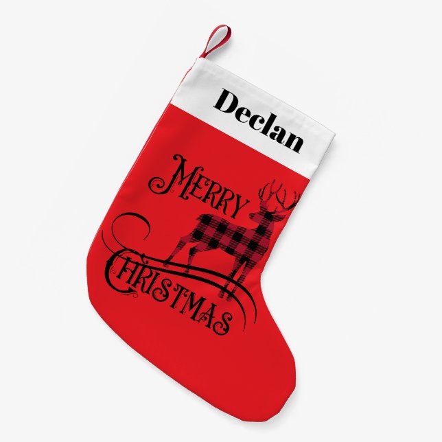 God Jul Rutmönstrad Hjort Liten Julstrumpa (Framsidan (Hängande))
