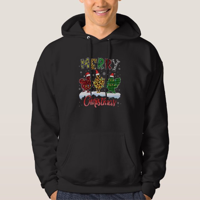 God Jul Rutmönstrad Tomte Kycklingar Ljus Buffel Hoodie (Framsida)