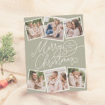 God jul Sage Grönt 6 Fotbudget<br><div class="desc">Sprid helgdag munter med det här charmerande grönten julbudgetfotokort! Framsidan har "God jul" i en lekfull, handskriven kalligrafi, med din familj namn och året inklämt i en av blommorna. Lägg till en personlig beröring med sex anpassningsbars bilder - tre överst och tre vid grund - i en roligt, något roterat...</div>