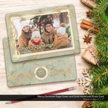 God jul Sage Grönt & Guld Photo Card