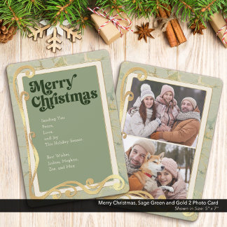 God jul Sage Grönt och Guld 2-fotokort Julkort