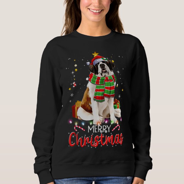 God jul Saint Bernard Santa Hat Träd Light T Shirt (Framsida)