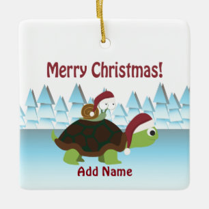 God Jul! San Turtle och Santa Snigel Julgransprydnad Keramik