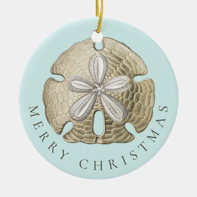 God jul Sand Dollar Turcoise Coastal Julgransprydnad Keramik (Framsidan)
