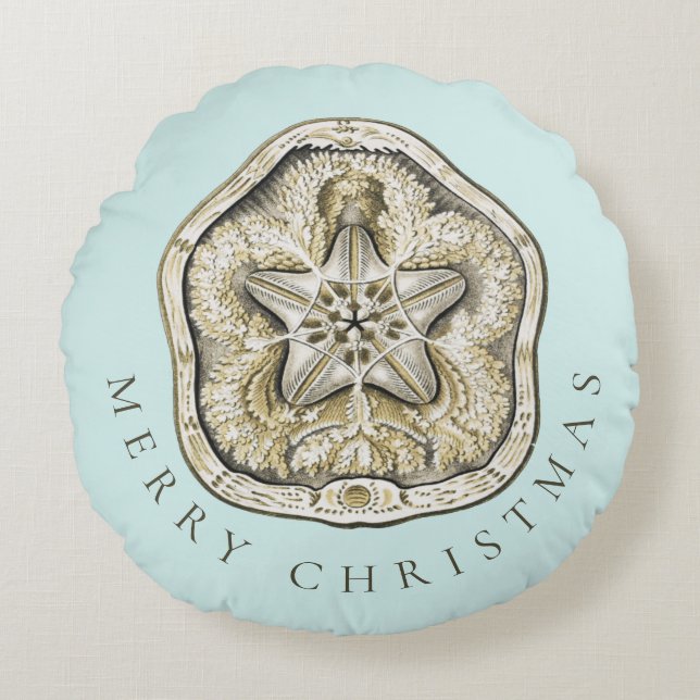 God jul Sand Dollar Turcoise Coastal Rund Kudde (Framsidan)