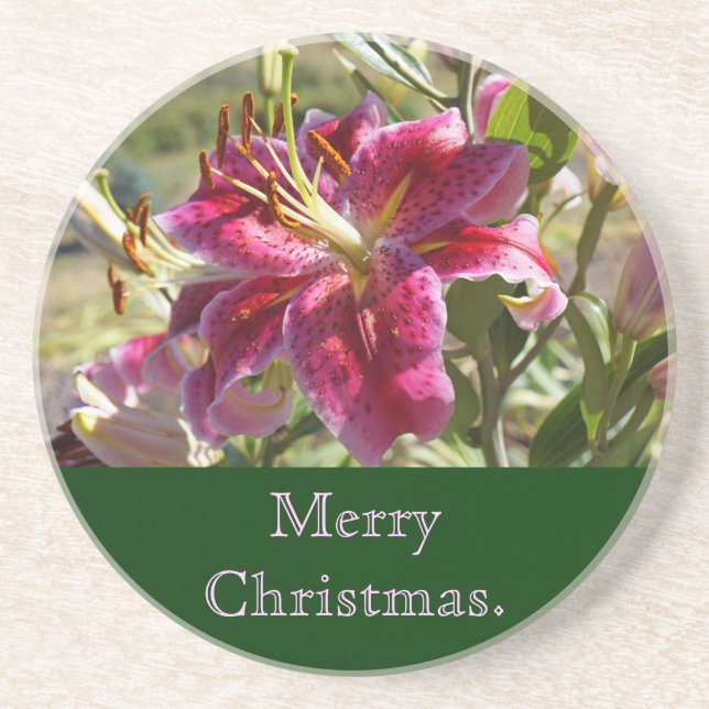 God jul sandstone Underlägg Rosa Lilies (Framsidan)