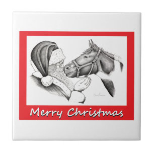 God jul Santa and Horse Kakelplatta