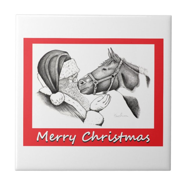 God jul Santa and Horse Kakelplatta (Framsidan)