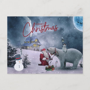 God jul Santa and Polar Bear Vykort