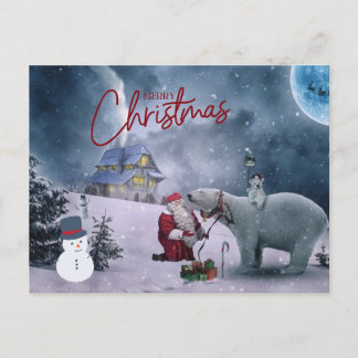God jul Santa and Polar Bear Vykort