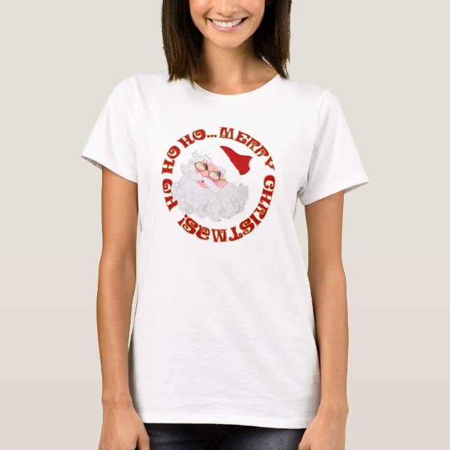 God jul Santa Ansikte-Dam Tshirt Tee (Framsida)