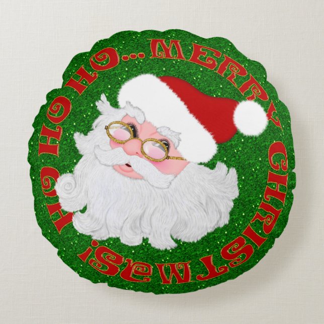 God jul Santa Ansikte-ROUND PILLOW Rund Kudde (Framsidan)