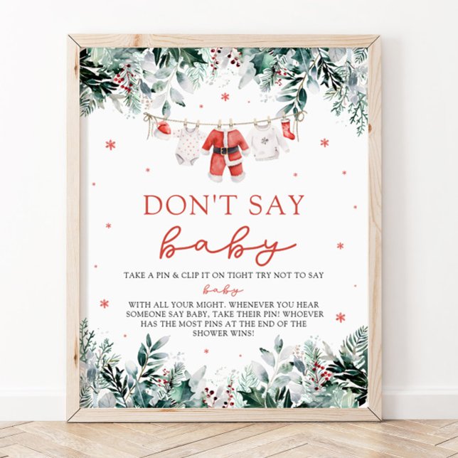 God jul Santa Baby säger inte Baby Baby Shower Poster (Watercolor Christmas Red Santa Baby Dont Say Baby Baby Shower Sign)
