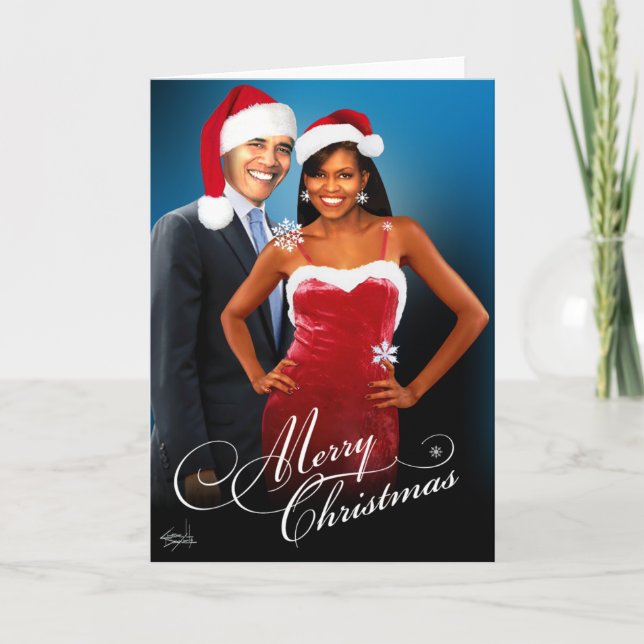 God jul Santa Barack Michelle Obama Helgkort (Framsida)