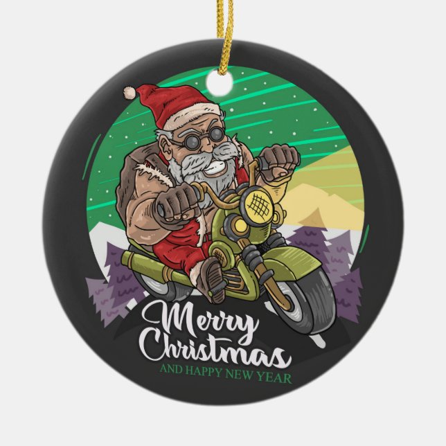 God jul Santa Biker Ceramic Ornament (Framsidan)