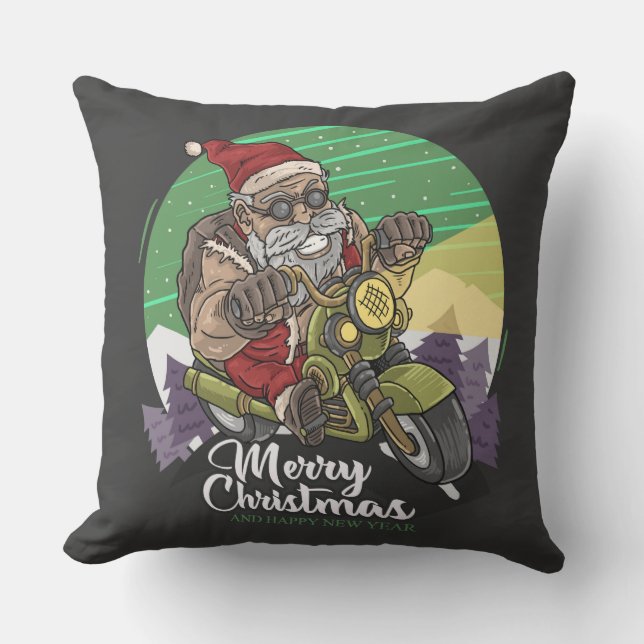 God jul Santa Biker Dekorativ kudde (Framsida)