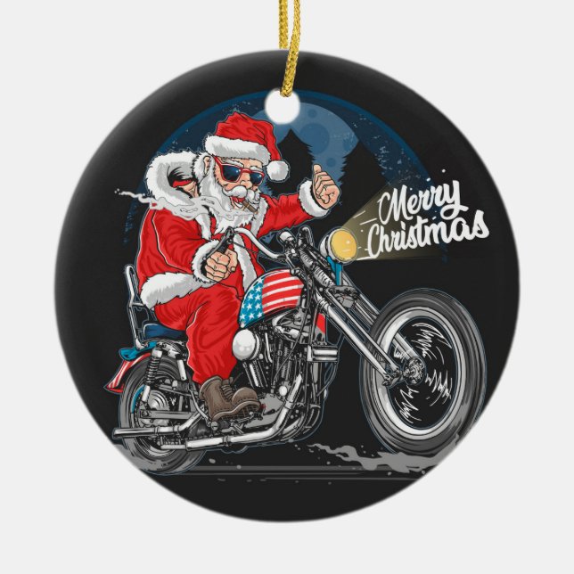 God jul Santa Biker Julgransprydnad Keramik (Framsidan)