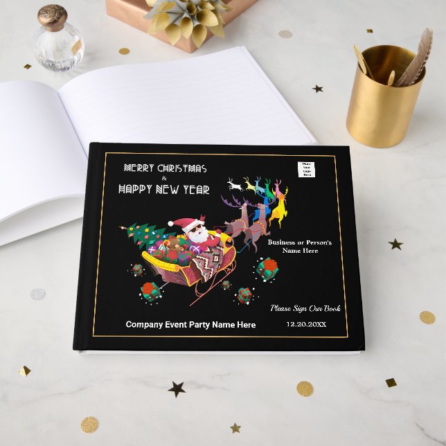 God jul Santa Businesses Logotyp Personalize Gästböcker (Framsida Öppen)