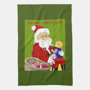 God jul Santa & Child kökshandduk